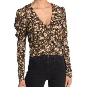 AFRM Fall Bouquet Floral Size Small/Petite SP NEW Wrap Front V-Neck Puff Sleeve